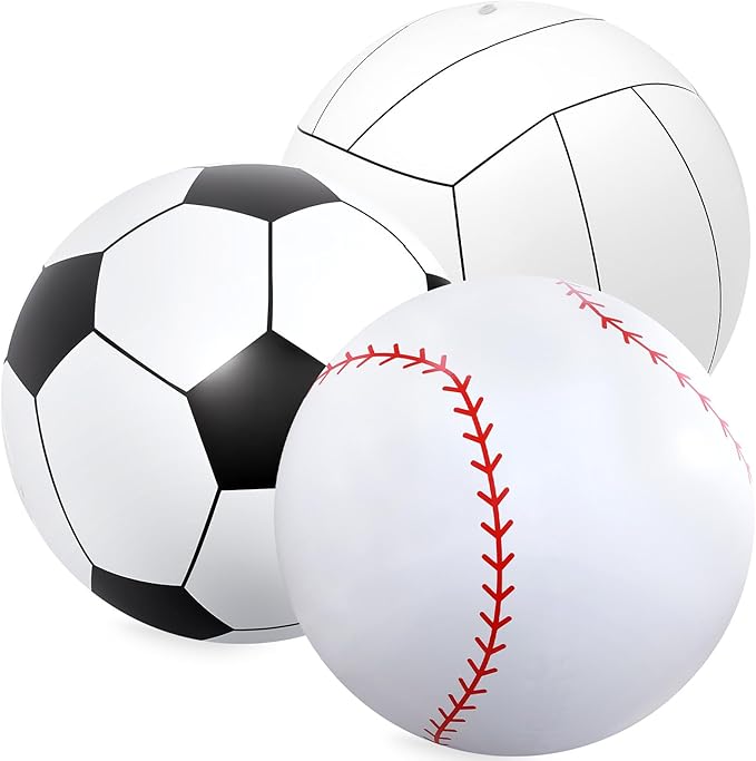 Lewtemi Giant Inflatable Sports Balls Large Inflatable Beach Ball Baseballs Soccer Rainbow Basketball Football for Sport Birthday Party Favor (3 Pcs,Soccer, Baseball, Volleyball,27 Inch)