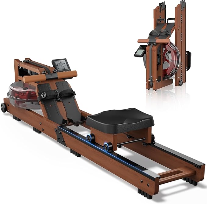 Rowing Machines for Home,Water Rowing Machine with Foldable Design,400LBS Capacity,LCD Monitor,Smooth Glide Rails,Comfortable Seat,Free App(Bluetooth) Supported for Immersive Water Rower&Home Gym