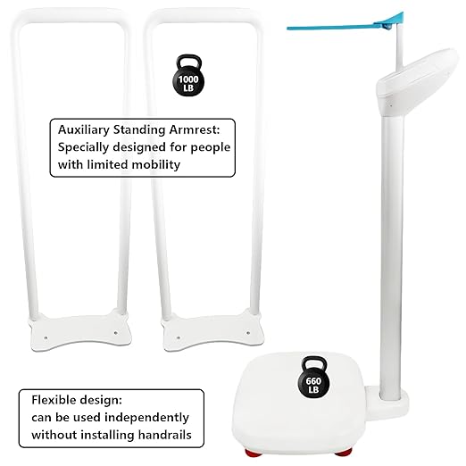 Armrest Electronic Medical Height and Weight Scale,20" L x 12" W x34 H, Up to 420lb Weight Capacity, 75” Height Measurement, LCD Display, USB Charging, Temperature Display (Pearl White)