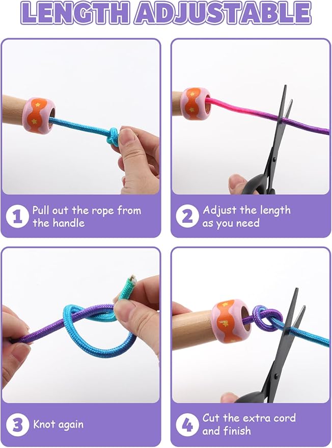 Jump Rope for Kids, Lorvain Adjustable Skipping Rope, Kids Jump Ropes with Wooden Handle for Girls Boys, Weighted Jumping Ropes for Fitness Workout Exercise Outdoor Fun Activity