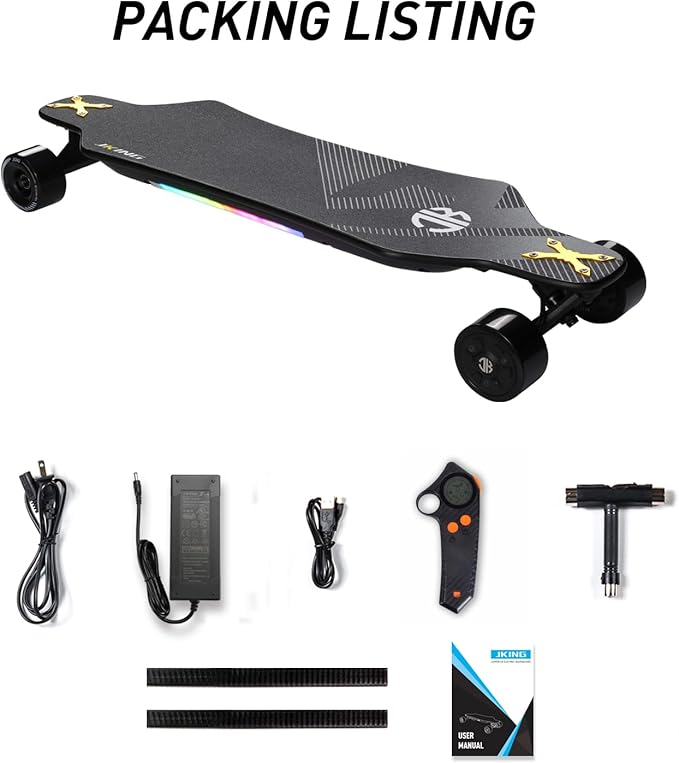 JKING Electric Skateboard Electric Longboard with Remote Control Electric Skateboard,900W Hub-Motor,26 MPH Top Speed,21.8 Miles Range,3 Speed Adjustment,Max Load 330 Lbs,6 Months Warranty