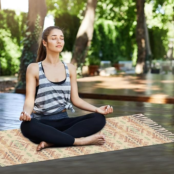 nuveti Cotton Yoga Mat - Absorbent, Grippy Tight Weave, Ashtanga & Hot Yoga Rug, Helps with Slippery Hands & Feet