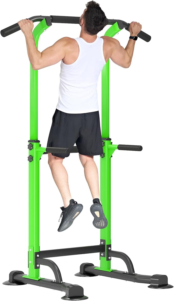 Dland Power Tower Pull Up Bar Dip Station and Height Adjustable Dip Bar Stand, Multi-Function Home Gym Exercise Equipment Strength Training Fitness Workout Station