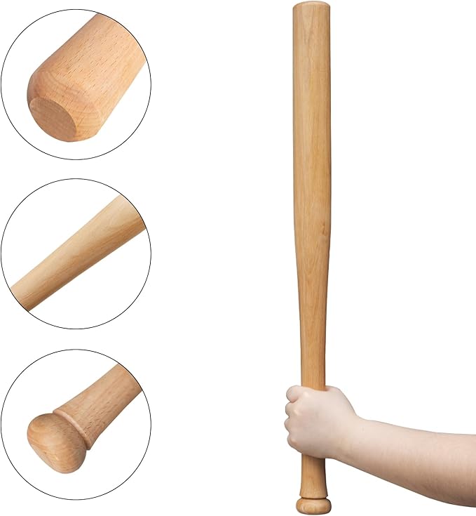 Baseball Wood Bat, 25 Inch Durable and Sturdy Lightweight, Glossy Finish with Cupped for Baseball Training Games or Casual Play