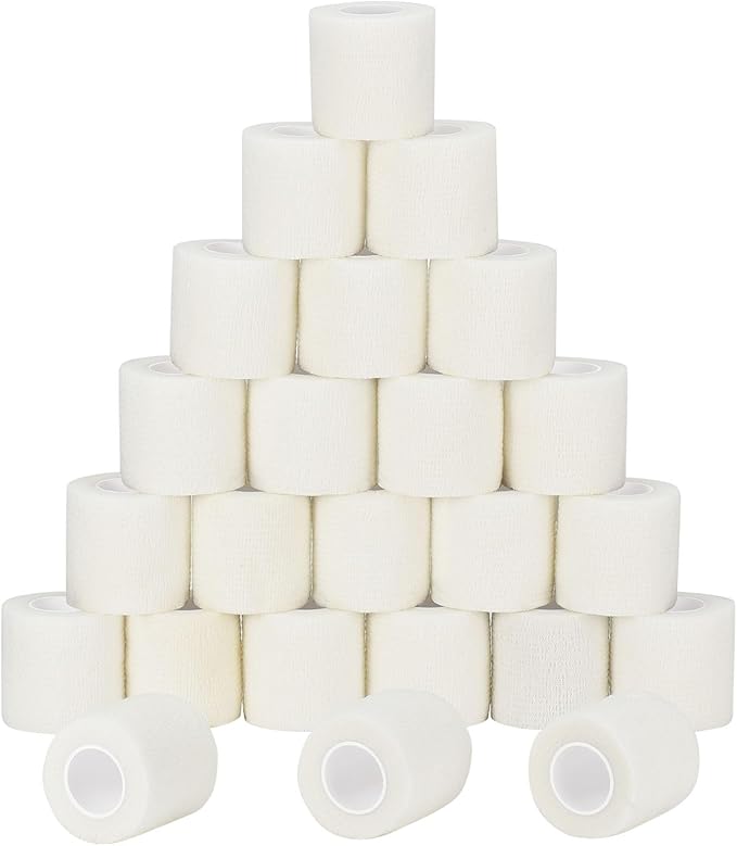 24 Pack Self Adherent Cohesive Wrap Bandages Non Woven Cohesive Bandage Elastic Self Adhesive Bandage Wrap Sports Athletic Tape First Aid Tape for Wrist Ankle Pet Vet Wrap Grip Cover 2 inch (White)
