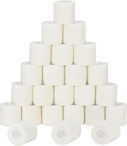 24 Pack Self Adherent Cohesive Wrap Bandages Non Woven Cohesive Bandage Elastic Self Adhesive Bandage Wrap Sports Athletic Tape First Aid Tape for Wrist Ankle Pet Vet Wrap Grip Cover 2 inch (White)