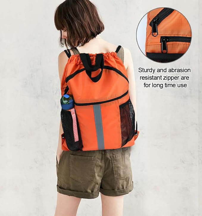 BeeGreen Drawstring Backpack Bag with Shoe Compartment, X-Large Black Gym Sports String Cinch Backpack