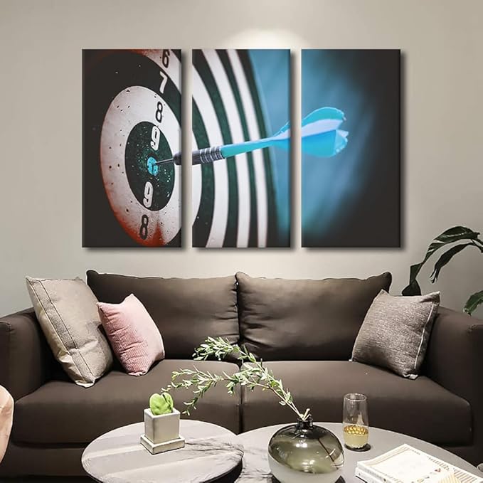 Motivational Wall Art Classical Sport Equipment Pictures Print On Canvas Dart Board Office Modern Artwork Wall Art for Living Room Giclee Gallery Wrapped Posters Framed Ready to Hang, 28"Wx42"H