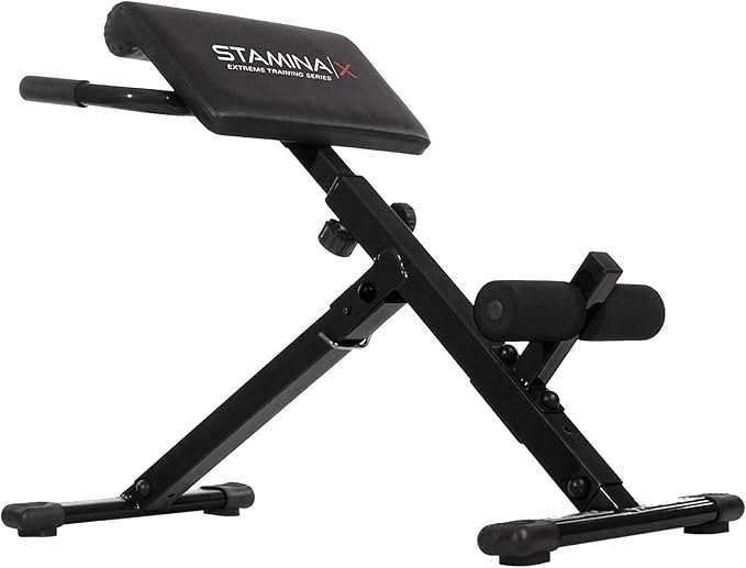 Stamina X Adjustable Ab, Back, and Core Strength Exercise, Sit-Up Fitness Hyperextension Weight Bench for At-Home Workouts