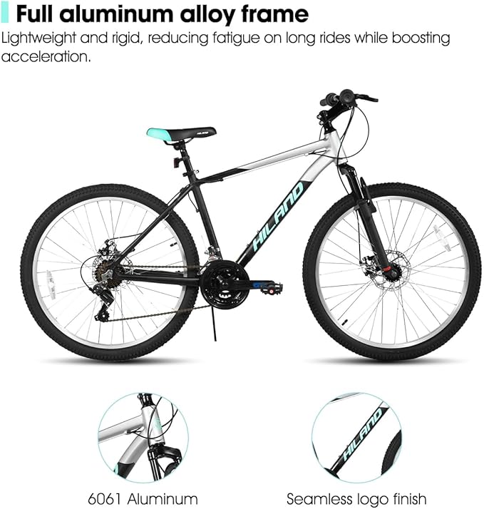 HILAND 26 27.5 inch Mountain Bike 18 Speeds, Suspension Fork, Aluminum Frame Disc-Brake for Men Women Mens MTB Bicycle Adlut Bike
