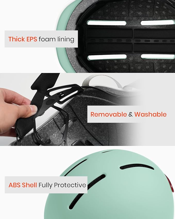 Bike Helmet for Adult: Bicyle Helmet with EPS Foam Interior for Men & Women, Adjustable Cycling Helmet with LED Light Safety Certified for Commuting