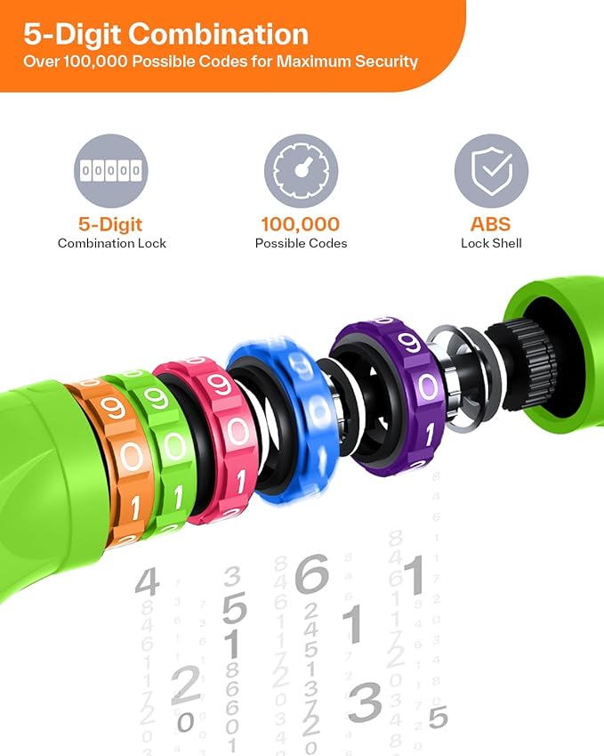 Sportneer Bike Lock: 5 Digit Combination High Security Anti Theft Bike Chain Lock - 3.2/3.6/4ft Heavy Duty Keyless Bicycle Lock for Bike, Motorcycle, Scooter, Door & Gate - 4/6mm Thick, Easy to Use