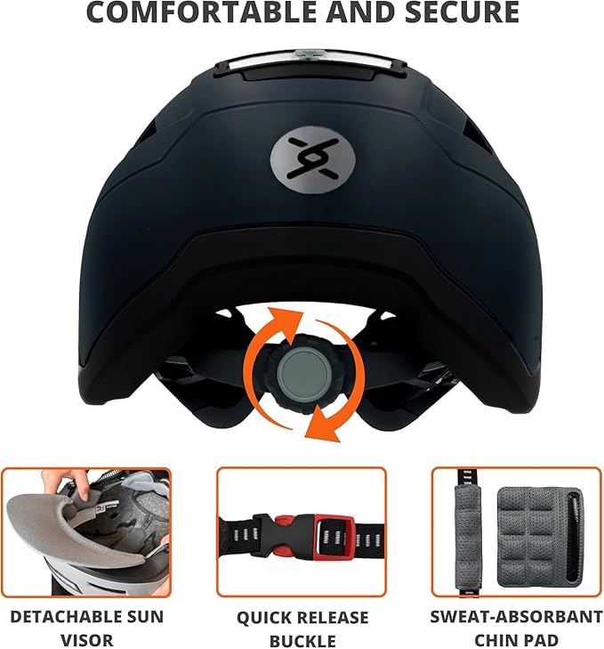 Bike Helmet with LED Lights - Urban Bicycle Helmet for Adults, Men & Women - CPSC & NTA-8776 Dual Certified - Class 3 E-Bikes, Scooters, Onewheel, Commuter, Mountain