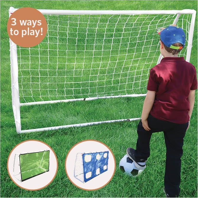 Soccer Goal Target 3 in 1 Trainer Practice Net – Goal Post Cage & A Rebounder Net & Target Holes Net for Kicking Accuracy – Ball & Pump Included, Great for Outdoor Sports Activity