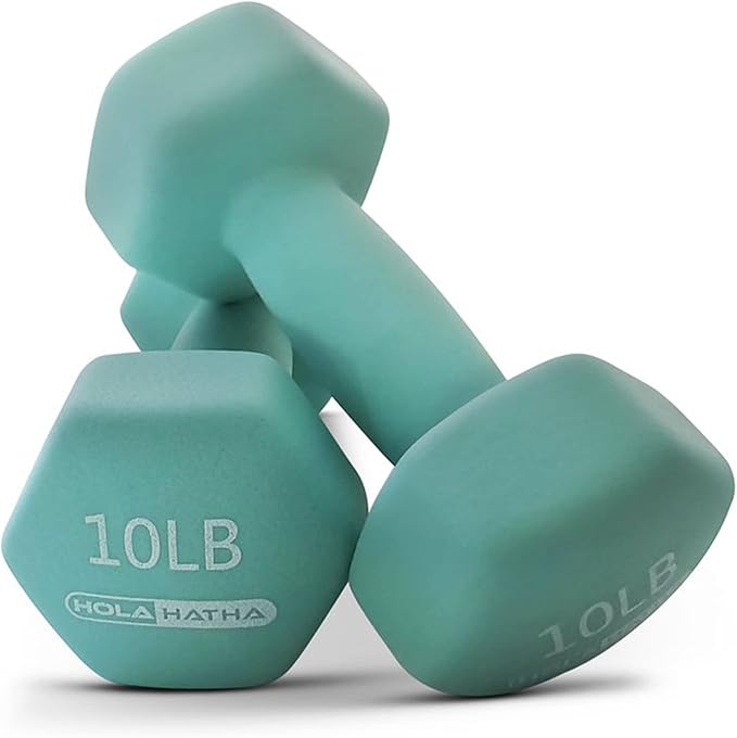 HolaHatha 2, 3, 5, 8, and 10 Pound Neoprene Dumbbell Free Hand Weight Set with Rack, Ideal for Home Exercises to Gain Tone and Definition, Pastel