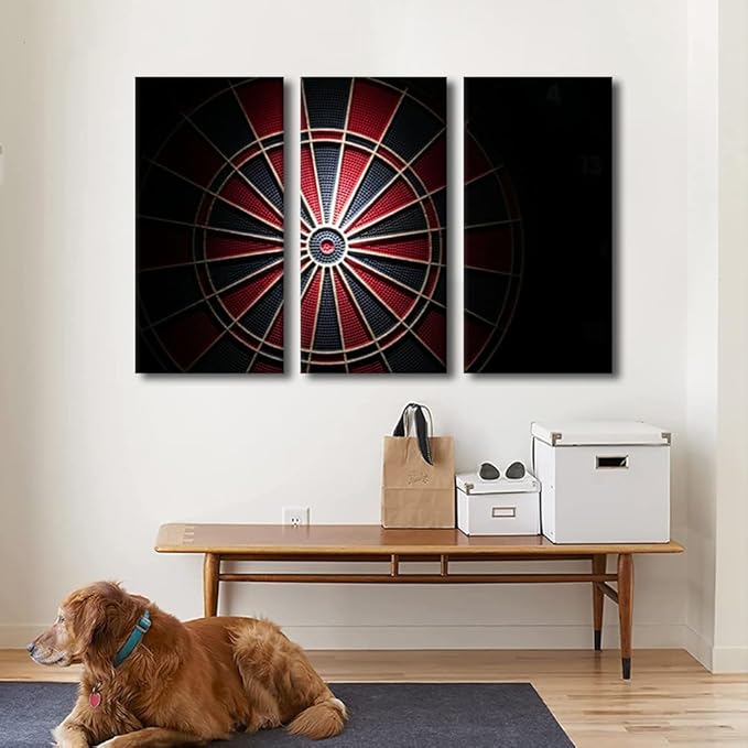 Canvas Wall Art Wall Decor Sports Theme 3 Piece Dart Board Wall Art Dart Plate in the Dark Contemporary Home Decor for Office Canvas Art Circuit Board Poster Printings Framed Ready to Hang(24"Wx36"H)