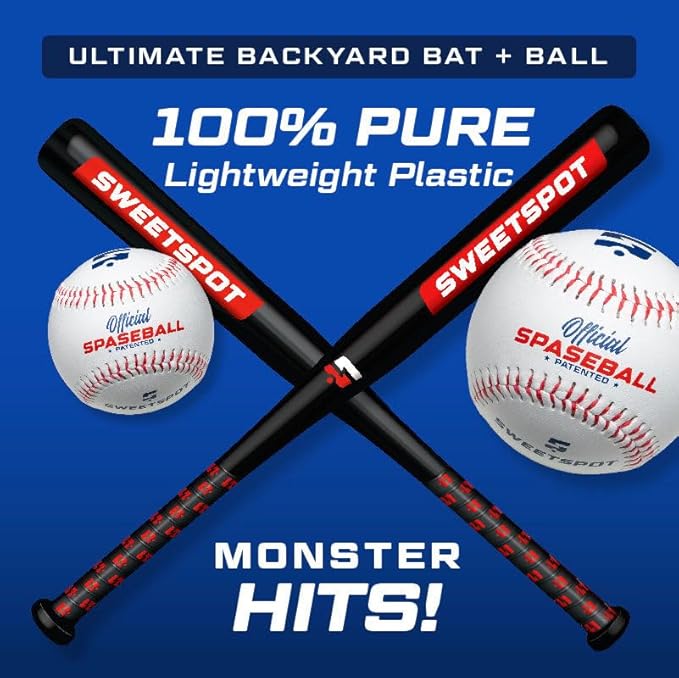 SweetSpot Plastic Bat and Ball Combo Set | Backyard Baseball Set for Youth, Kids, Teens, and Adults