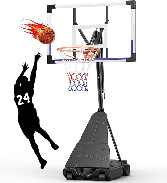 TONBUX Basketball Hoop Outdoor 44/48 Inch Shatterproof PC Backboard, 5.25-10FT Stepless Adjustable Height, Portable Basketball Hoop for Kids/Teens/Adults in Backyard, Driveway and Indoor
