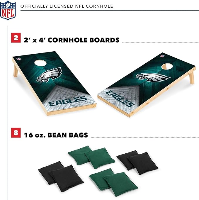Wild Sports NFL Football 2' x 4' Regulation Size Solid Wood Cornhole Set with Direct Print HD Team Graphics Great Gift for Any Football Fan! Bean Bag Toss Family Outdoor Game