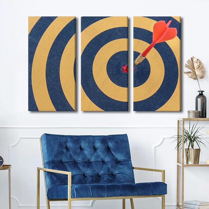 Canvas Wall Art Office Decor Wall Art Success Paintings Dart Board for Living Room 3 Piece Sports Theme Pictures Contemporary Home Decor Print on Canvas Stretched and Framed Ready to Hang(40"Wx60"H)