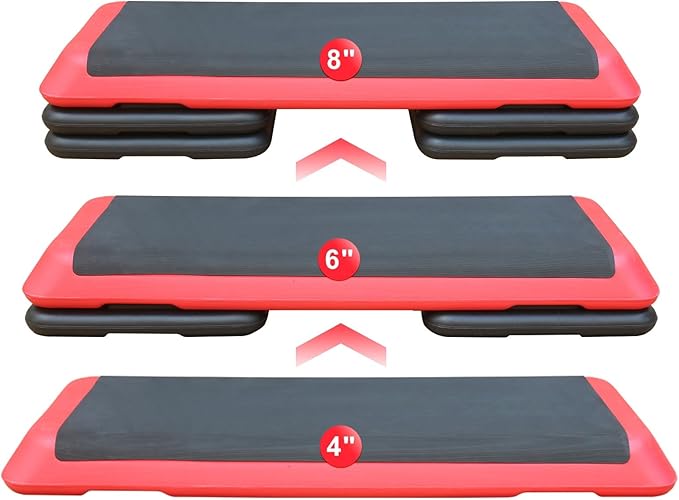 43'' Exercise Aerobic Step Platform, Adjustable Fitness Stepper with 4 Stackable Risers, Aerobics Stepper Workout Stepper for Home Gym Cardio Strength & Training
