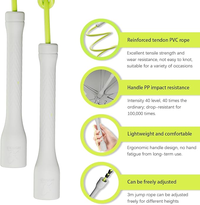 Workout Jump Rope,5mm PVC Jump Rope,Adjustable Length with Shatterproof Handles, Ideal for Beginners & Advanced Athletes, Fitness, Cardio & Boxing