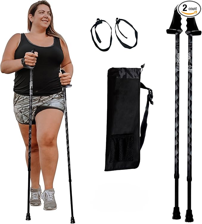York Nordic Big and Tall Motivator Walking Poles for Balance and Rehab - 2 Pieces - Strong Push Button Locks, Detachable Rubber Feet, Travel Bag - for Heights 4' up to 7' feet and Weights up to 500lbs