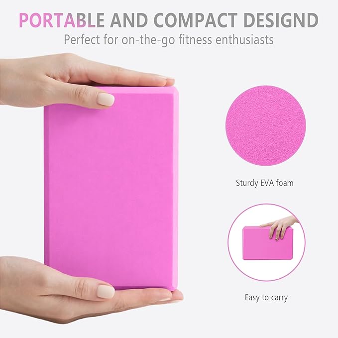 2 Pack 9‘’x6‘’x4‘’ Yoga Blocks with Stretch, Durable Yoga Foam Blocks, High Density & Non Slip Surface for Yoga, Pilates, Stretching, Dance, Ballet, Gymnastics,Fitness for Stability & Balance