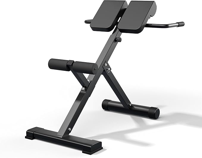45-Degree Hyperextension Roman Chair - Adjustable Height and Back, Sturdy and Comfortable - Glute, Hamstring, and Ab Workouts - Foldable Sit Up Gym Bench for Home ★