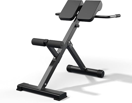 45-Degree Hyperextension Roman Chair - Adjustable Height and Back, Sturdy and Comfortable - Glute, Hamstring, and Ab Workouts - Foldable Sit Up Gym Bench for Home ★