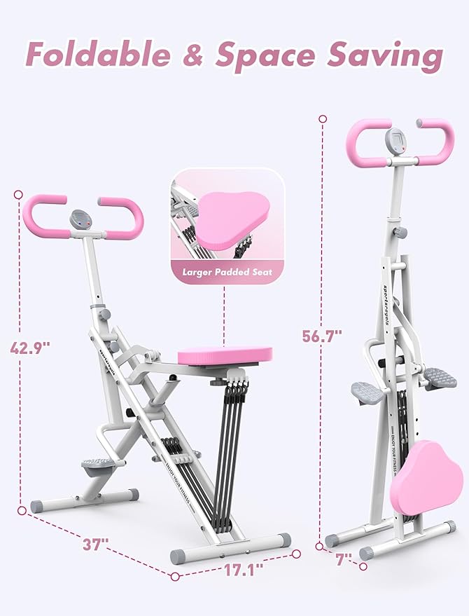 Sportsroyals Squat Machine for Home,Ride & Rowing Machine for Glutes Butt Thighs,Ab Back/Leg Press,Foldable & Easy Setup Exercise Equipment w/Adjustable Resistance,350lbs Capacity