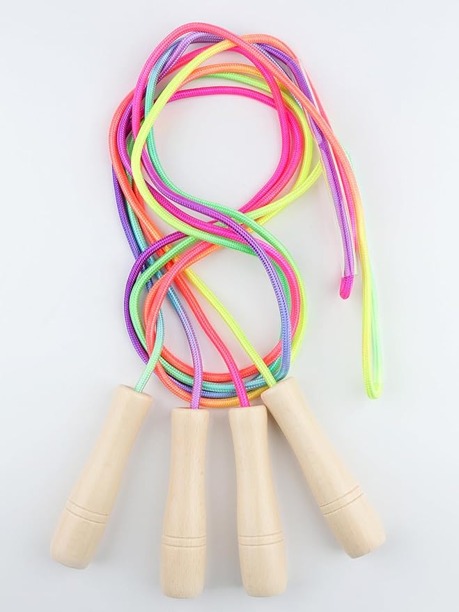 Jump Rope for Kids, Lorvain Adjustable Skipping Rope, Kids Jump Ropes with Wooden Handle for Girls Boys, Weighted Jumping Ropes for Fitness Workout Exercise Outdoor Fun Activity