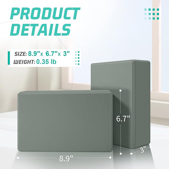 Yoga Block, Yoga Bricks Supportive Latex-Free EVA Foam, Soft Non-Slip Exercise Blocks, Yoga Accessories for Pilates, Meditation, Balance, Stretching and Deep Poses