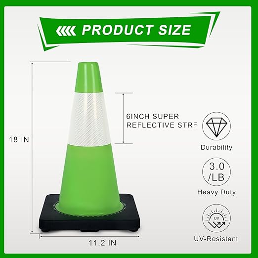 Traffic Safety Cone 18 Inches, with Reflex Collars of Parking Lots, Lane Road Traffic Control Construction Driving Safety Cone 12 Pack Green