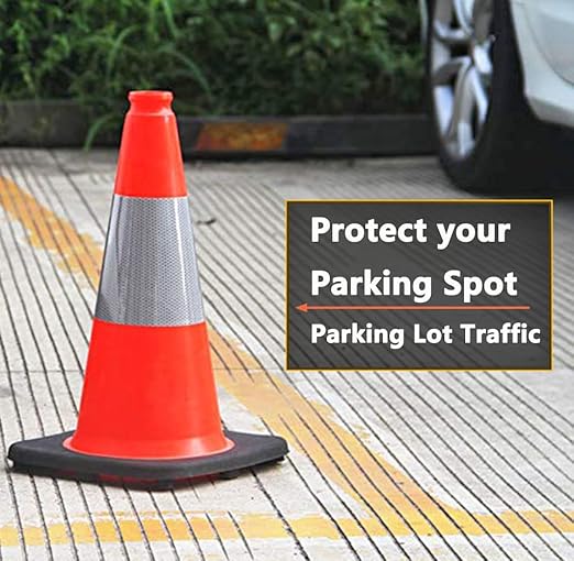 (5 Cones) BESEA 18" inch Orange PVC Cones Traffic Safety Cones Black Base Construction Road Parking Cone with 6" Reflective Collar