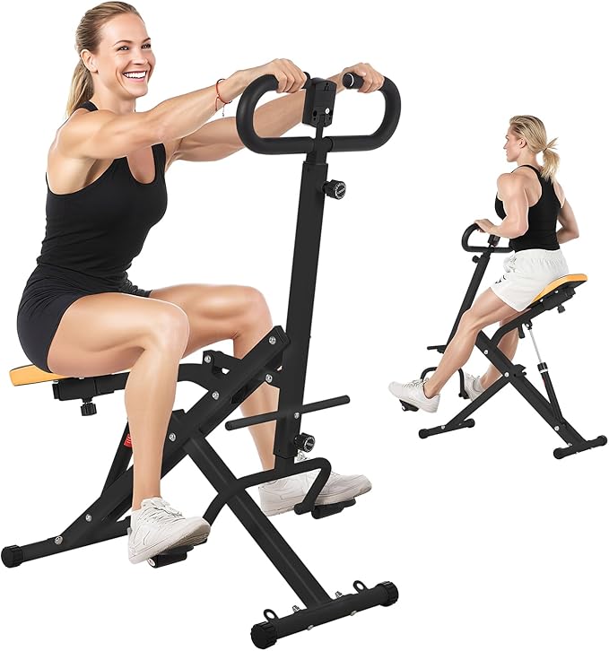 Squat Machine for Home, Squat Assist Trainer with Adjustable 12-Level Resistance, Foldable and Easy Setup Squat Ride Rowing Machine for Women, Full Body Workout Gym for Glutes Legs Workout, 350 LBS Ca