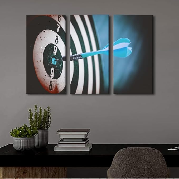 Motivational Wall Art Classical Sport Equipment Pictures Print On Canvas Dart Board Office Modern Artwork Wall Art for Living Room Giclee Gallery Wrapped Posters Framed Ready to Hang, 28"Wx42"H