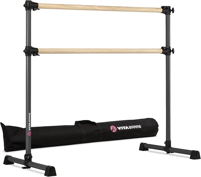 VITA Barre Portable Freestanding Double Ballet Barre, Prodigy, with Carry Bag | Adjustable Height, USA Made, Home or Gym Exercise Equipment for Kids & Adults | Dance, Fitness, Pilates