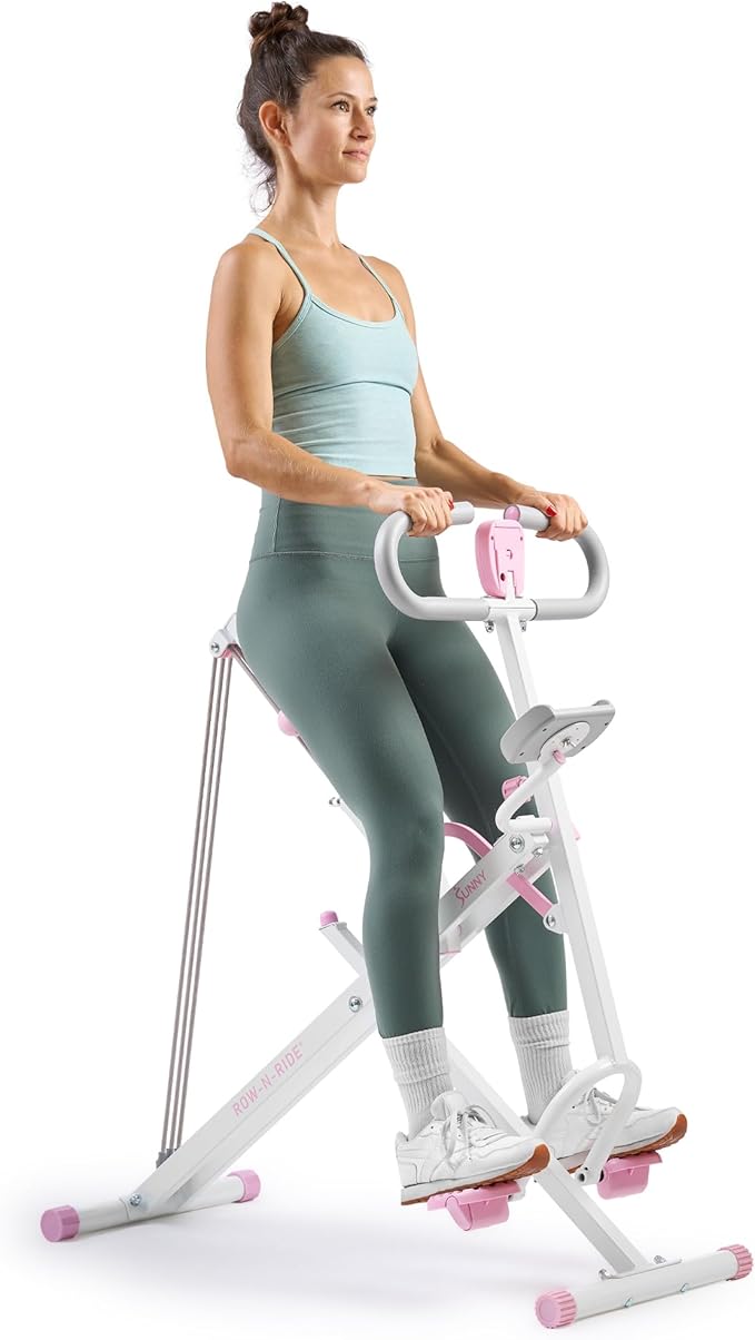 Sunny Health & Fitness Smart Upright Row-N-Ride Trainer w/Adjustable Resistance & 330LB Weight Capacity, Foldable Home Exercise Equipment for Arm, Glute & Leg Training, Free SunnyFit App Connection