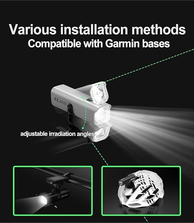 TOWILD CL1200 Bike Lights for Night Riding,Compatible with Garmin/GoPro Mount,1200 Lumen Bright Bike Headlight,Rechargeable Battery,Waterproof Bike Front Light for Commuter Cyclists