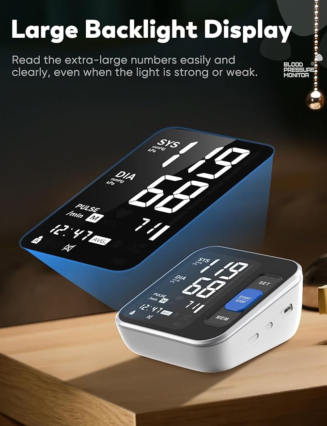 Blood Pressure Monitors for Home Use Upper Arm, Accurate Cuff 8.7โ-15.7โ Monitor with Large Backlight Display 2 Users 240 Sets Memory & HR Detection, Digital BP Machine with Carrying Case
