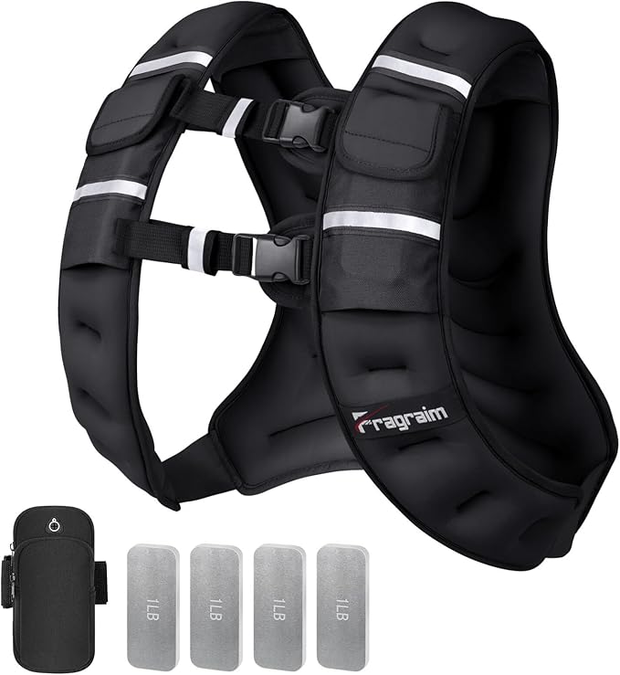 Fragraim Adjustable Weighted Vest for Women Men, 8-12lb/14-18lb/20-24lb/26-30lb Weight Vest with 4 Removable Iron Weights, Phone Holder and Back Pocket, Vest for Walking,Strength Training, Running