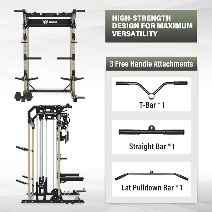 MAJOR FITNESS F22 Power Rack, 1600lbs All-in-One Squat Rack with Cable Crossover, Dual Pulley System, Heavy-Duty Steel Frame, Attachments & Storage for Home Gym Strength Training