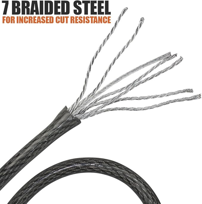 BV 4FT Heavy-Duty Security Cable Lock with Loops – Extra Thick 10mm (3/8") Braided Steel, Cut-Resistant & Weatherproof Wire Cable for Padlock, Gate, Bike, Motorcycle & Outdoor Equipment