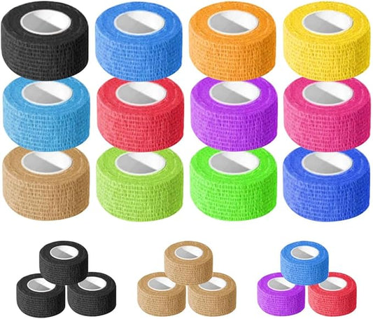 OZER 12 Pack 1 Inch x 5 Yards Self Adhesive Bandage Breathable Cohesive Bandage Wrap Rolls Elastic Self-Adherent Tape for Stretch Athletic, Sports, Wrist, Ankle (1 lnch Colorful, 1lnch)