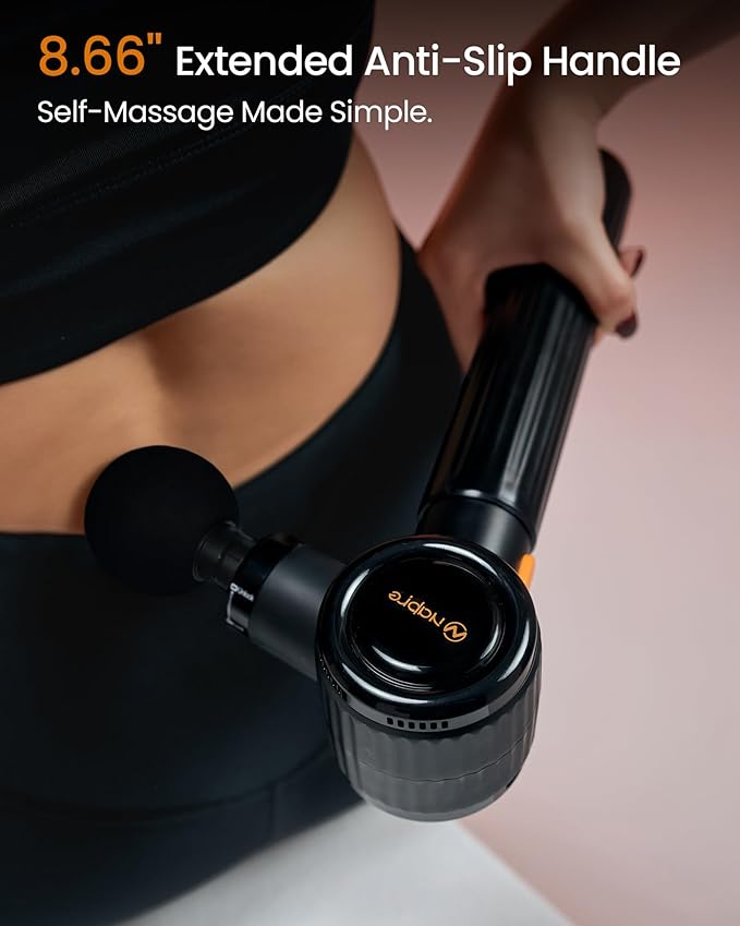 Massage Gun with Heat,Massage Gun Deep Tissue with Extension Handle & 3 Adjustable Angles,Handheld Percussion Back Massager for Muscle/Neck/Body Pain Relief with Portable Case,Black
