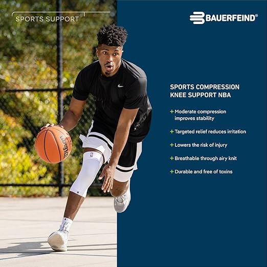 Bauerfeind Sports Compression Knee Support NBA Dallas Mavericks - Lightweight Design with Gripping Zones for Basketball Knee Pain Relief & Performance (Mavericks, L)