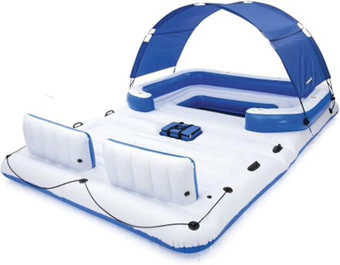 Bestway CoolerZ Tropical Breeze 6 Person Inflatable Party Island Large Relaxing Water Float with Detachable Sunshade and Cooler Bag