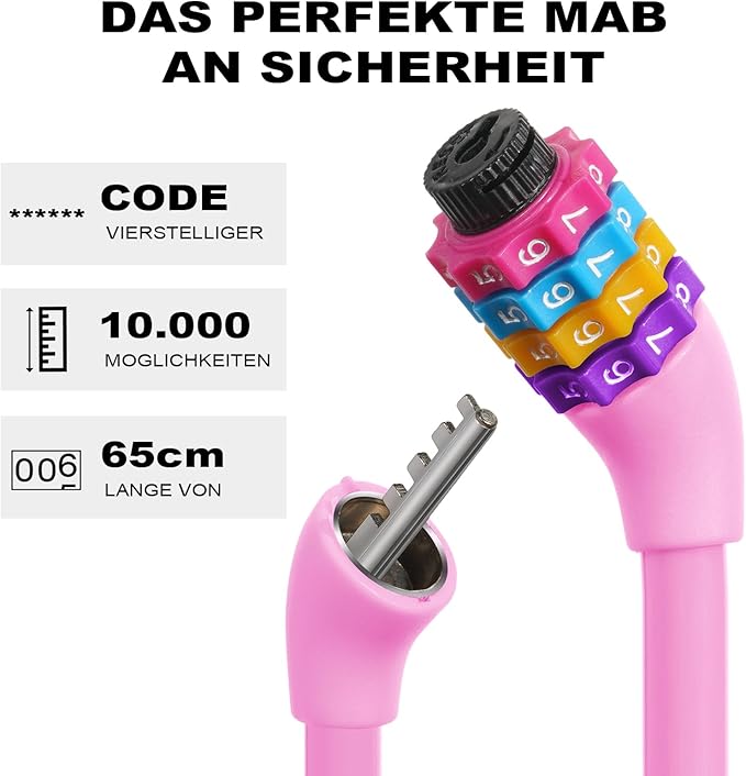 Bike Lock, 25 inch Bike Lock Cable, Portable Anti Theft 4 Digits Codes Cable Locks, Resettable Combinations Coiling Bicycle Lock for Bike, Motorbike, Scooter, Skateboard, Gate, Fence (Pink