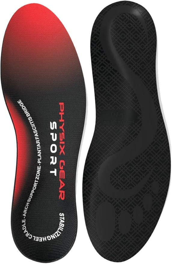 Physix Gear Orthotic Insoles for Men & Women - Arch Support Orthotics Insole, Orthopedic Insoles, Inserts for Men & Women, Foot Insoles for Plantar Fasciitis Comfort, Shoe Insert, Feet, Red/Black, S